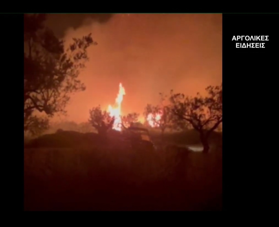 Συγκλονιστικές βραδινές εικόνες από την φωτιά στο Κρανίδι Αργολίδας (vid)