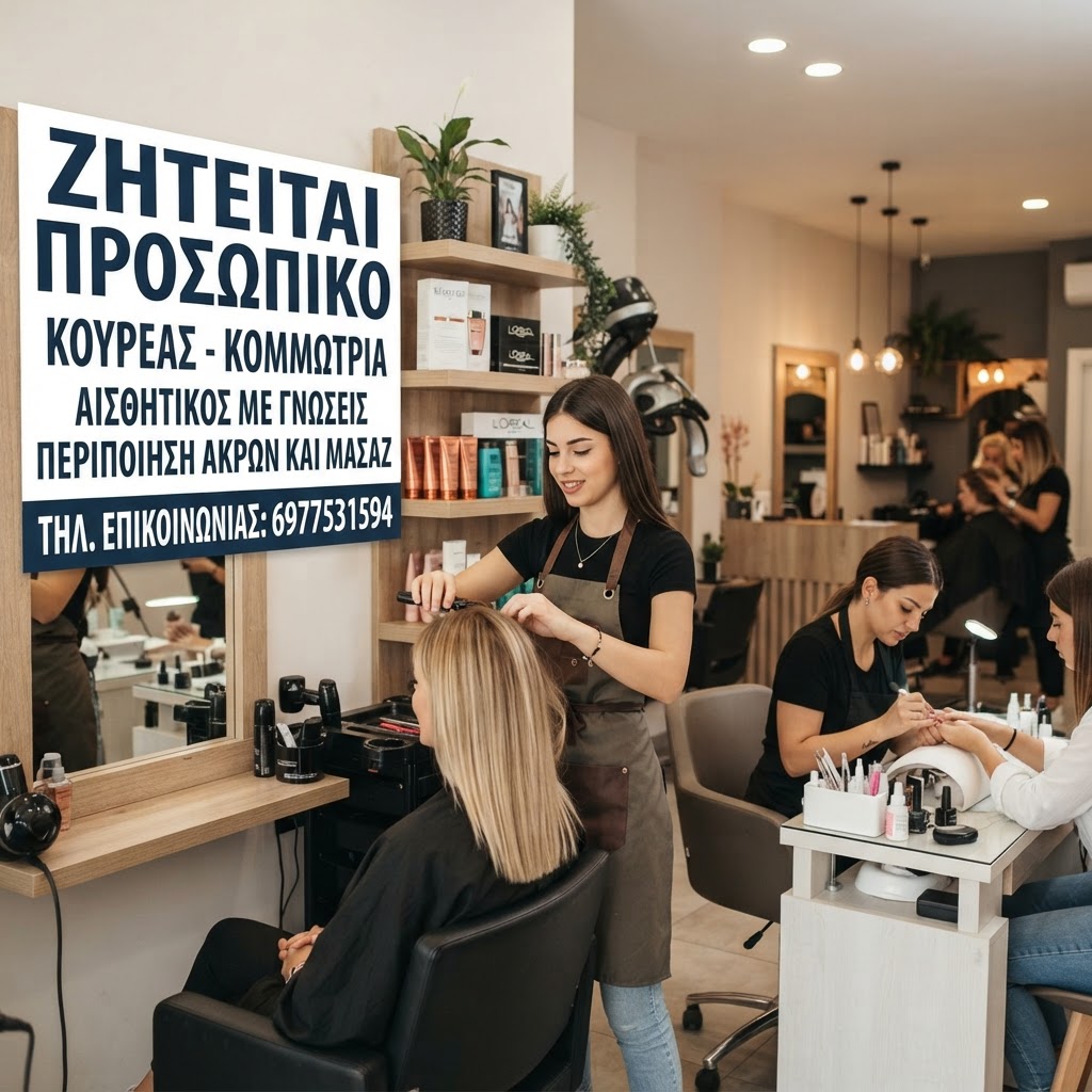 Αγγελία: Ζητείται Κουρέας – Κομμώτρια, Αισθητικός και Μασέρ